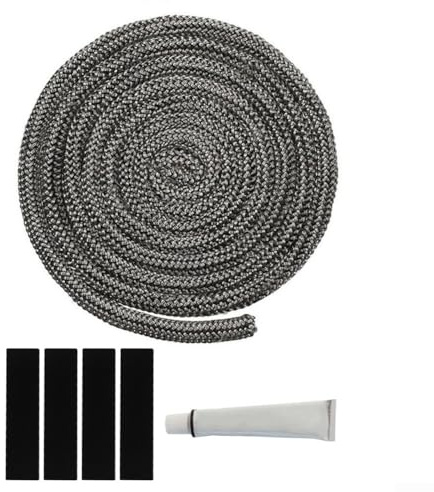 Kit de sellado de cuerda de repuesto para puerta de estufa para chimenea y horno con construcción de fibra de vidrio, resistencia a altas temperaturas y accesorios de instalación (8 mm)