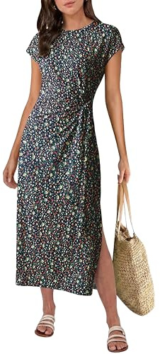 GRECERELLE Women's Summer Midi Dress | with Tie Waist Casual Short Sleeve A-Line Flowy Dresses for Women UK