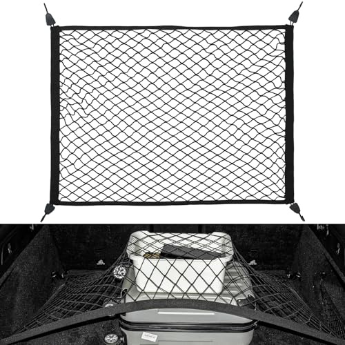 jiuxlaan 1 Pieza Red Maletero de Coche, Red de Equipaje para Automóvil con 4 Ganchos, Elástica Redes de Carga para Maletero, Autocaravanas, Fijación de Equipaje (80 x 60 cm)