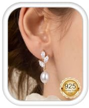 Morfetto Boucles d'Oreilles Femme Argent 925 Hypoallergéniques Boucles d'Oreilles Perles Pendantes Plaquée Or 14 Carats Boucle d'Oreille en CZ Fête des Mariage Mariées Cadeau