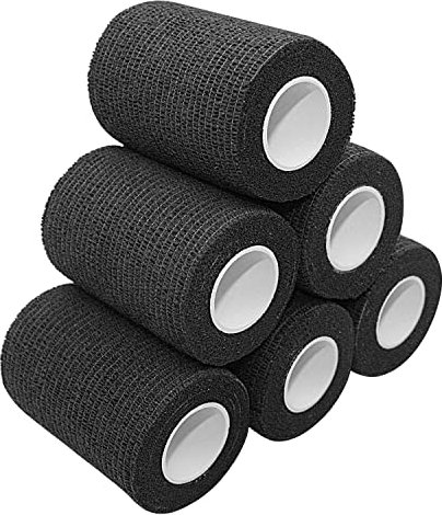 STpro Selbstklebender Verband Tape Fixierverband Selbsthaftende Bandage 7,5cm x 6 Stück Schwarz Tape Haftbandage Cohesive Bandagen Pferd Selbstklebende Binden Verband Elastischer Verbände Kohäsiv