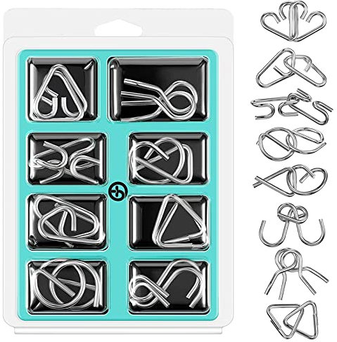 Holzsammlung 8 Piezas Rompecabezas de Metal, Juegos de Ingenio Rompecabezas Metal Classic Mini IQ Puzzle, Juguetes Inteligencia Educativos Regalo para Adultos Niños Adolescentes