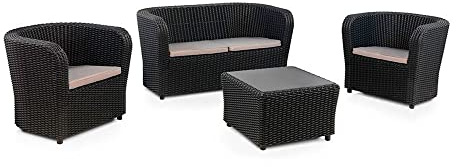 SP Berner SHAF - Conjunto Jardín Exterior y Terraza -2 Sillones con Cojines Acolchados con Mesa Central con Almacenamiento Integrado - Plástico Reciclado - Set Nova Tête-à-Tête - Grafito