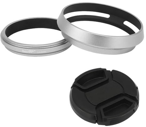 Haoge LH-X53W - Parasol de objetivo 3 en 1 con anillo adaptador y tapa a presión para cámara Fujifilm X100VI Fuji FinePix X70 X100 X100S X100T X100F X100V color plateado sustituye a Fujifilm LH-X100