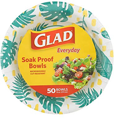Glad Soak-Proof Palm Leaves Paper Bowls, Heavy-Duty Round Disposable Bowls for Soup, Salad and Snacks, Cut-Resistant and Microwave Safe for Daily Meals, Picnics and Parties, 16 Ounce, 50 Count