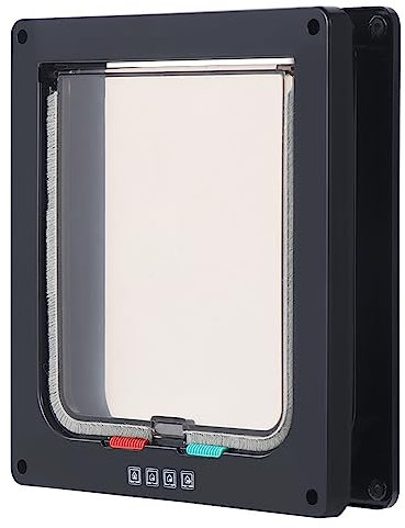 KEESIN Porte pour Chat, Porte verrouillable à 4 Voies, Porte silencieuse pour Chat, chatière activée, chatière Transparente pour Porte à Panneaux, Porte en Verre et fenêtre (L, Noir)