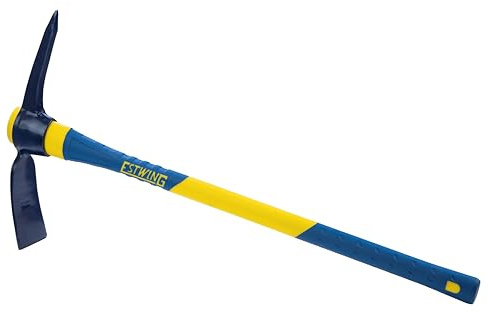 Estwing 5-Pound Pick Mattock with 36-Inch Fiberglass Handle, Drop-Forged Heat-Treated Head for Breaking Hard Ground, Hoeing Rocky Soil, and Digging in Tight Spaces
