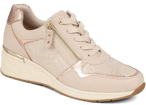 Metallic Accent Wedge Trainers - Beige Size 7