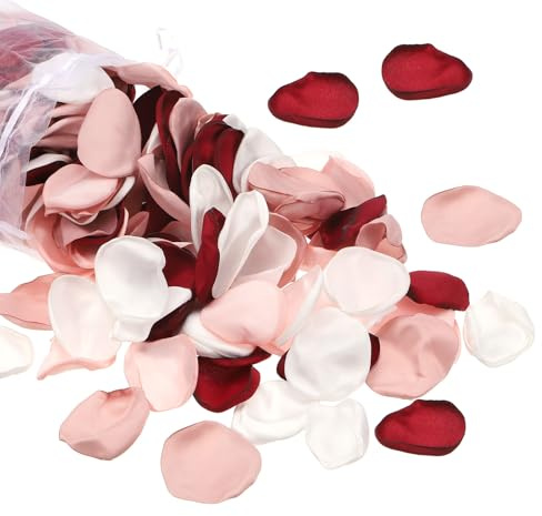 PATIKIL Petali di Rosa di Seta, Confezione da 500 Petali di Fiori Artificiali Cestino di Fiori Finti per Decorazioni Matrimoniali Tavolo da Pranzo, Borgogna/Crema/Rosa Chiaro