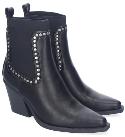 shoes&blues.es 88879 Botines de Tacon para Mujer, Estilo Cowboy, Elegantes, Diseno Moderno con Tachuelas, Comodas, Material Elastico y Punta Fina. Negro Talla 37