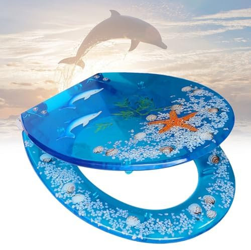 Generico Sedile WC Blu Coperchio Water Tavoletta WC, Copriwater Universal con Chiusura Rallentata, Sgancio Rapido a Un Pulsante, Facile da Montare