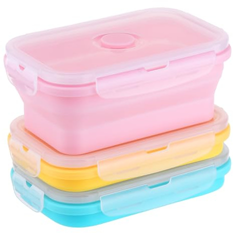 Zourglow 3 Pezzi Contenitori Pieghevoli per Alimenti 550ML, Portable Pranzo del Silicone, Set Contenitori Silicone per Alimenti Picnic Campeggio Scuola Ufficio