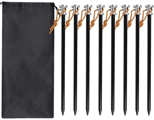 FACAIIO 8 estacas de aluminio resistentes de 23 cm con pinzas de cuerda para arena, barro y hierba, para camping, senderismo, mochileros, uso al aire libre