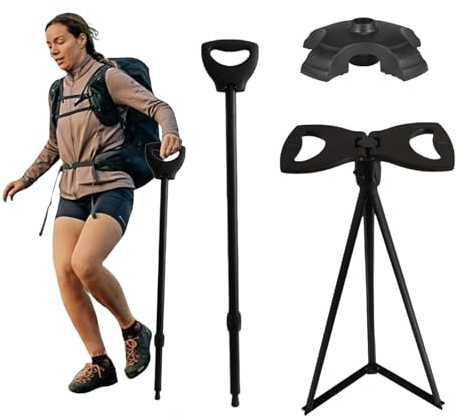 Tragbarer Stockstuhl, Tragbarer Gehstock mit Kissen, Faltbar Gehstocksitz für Camping Wandern Reisen, Spazierstock, Tragbar Spazierstock Stock