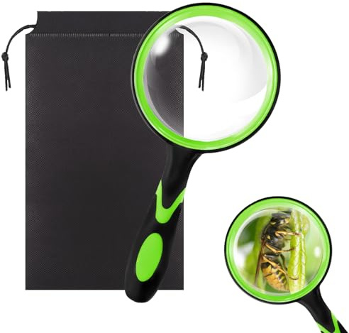 Magnifying Glass, 10X Handheld Reading Magnifier with Dust-proof Storage Bag, 80mm Magnifying Lens with Non-Slip Soft Rubber Handle for Reading, Repair Observation - Green