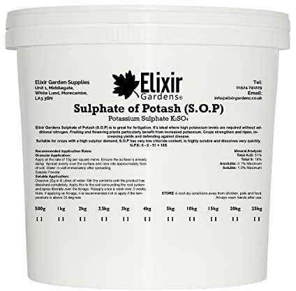 Elixir Gardens Soluble Sulphate of Potash (S.O.P) Fertiliser | Potassium Sulphate Plant Feed | 5kg Tub