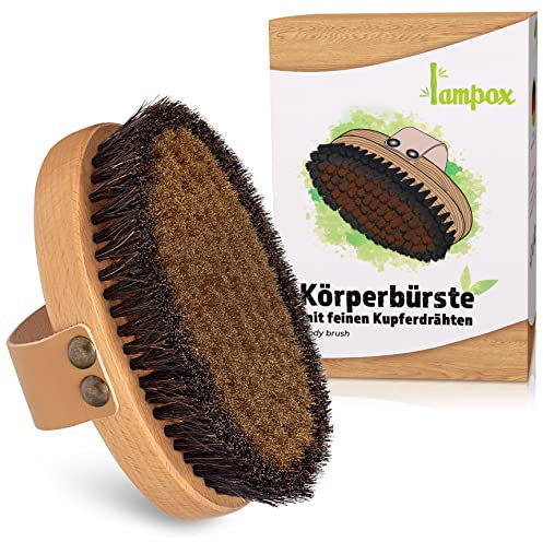 lampox Körperbürste, Gesichtsbürste mit feinen Kupferdrähten, Kupferbürste, Trockenbürste, Badebürste, Energiebürste mit Kupfer, Rückenbürste, Lymphdrainage (Körperbürste)