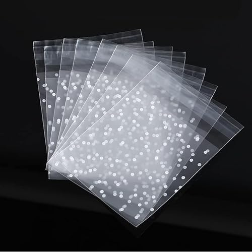 Cookie Bags Self Adhesive Cellophane Treat Bags - 100 pcs 3.94 × 3.94 Plastic White Polka Dot Pastry Bags for Dessert Candy Chocolate Bakery Cookie Packaging Party Gift