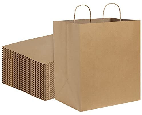 BagDream Kraft Paper Bagsr 50Pcs 14x10x15.75 Ultra Wide Large Paper Gift Bags with Handles for Takeouts, Parties, Shopping, Food Packing, Recyclable Food Service Bags Brown Paper Grocery Sacks