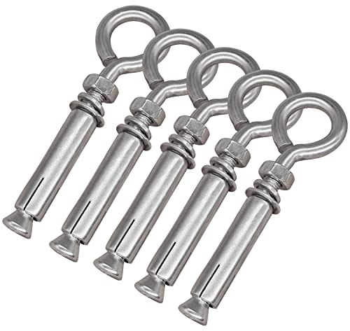 CUKAYO 5/16 X 4-3/16 Expansion Concrete Wall Anchors Eyebolt Screw, Heavy Duty 304 Stainless Steel Shoulder Lag Eyebolts for Concrete Wall, 5 Pack