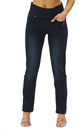 MYT Womens Elasticated High Waist Jeans Trousers Tummy Control Stretch Ladies Denim Jeggings Dark Blue 16