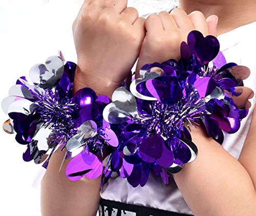 Cheerleading Pom Pom Cheers Handblume 8Pcs Metallfolie Cheerleader Pompons Armband Elastisches für Kinder, Erwachsene, Party Bühnenauftritte Cheerleading Erhöhen Sie die Atmosphäre