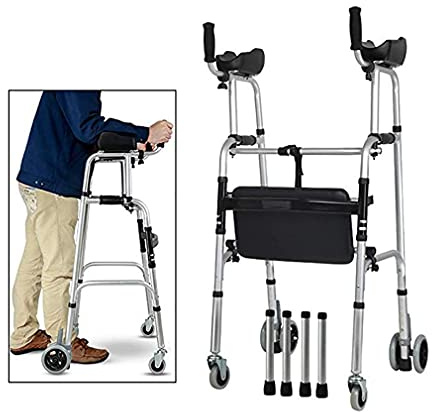 rullator för äldre, med armstöd, fäll ihop den vertikala gåhjälpen, flytta scrollhjulet, säker dubbelfrigöring Interesting