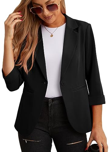 GRECERELLE Women's Blazer Suit Elegant 3/4 Sleeve Jackets Business Casual Work Office Blazer Jacket Suiting & Blazers Cardigans with Pockets Button for Ladies