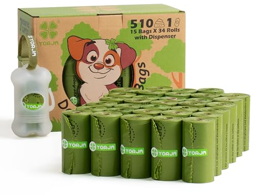YORJA Hundekotbeutel biologisch abbaubare kotbeutel für Hunde, 510 Stück mit Beutelspender, auslaufsicher,extra groß,dick und stark (Grün)
