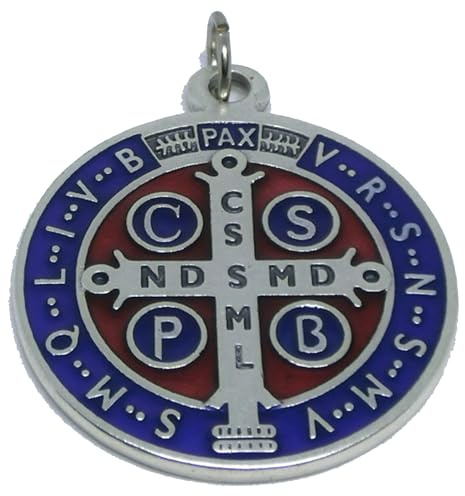 Generico 60.049.31 medaglia di san benedetto smaltato argento da 32 mm con anello esorcista esorcismo