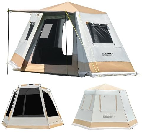 EULANT 2-Lagen Blackout Familienzelt für 3-5 Personen,Automatische Quick-up Zelte mit Veranda,Leichtes Hexagonal Camping Zelt,Winddicht & 8000mm Wasserdicht,3.3x3.3x2m
