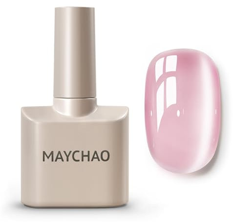 MAYCHAO 15ML Cat Eye Gel Nail Polish 1Pc Glassy Pink Magnetic Nail Polish with Magnet Soak off Holographic Cat Eye Gel Polish for Nail Art Manicure Salon DIY at Home