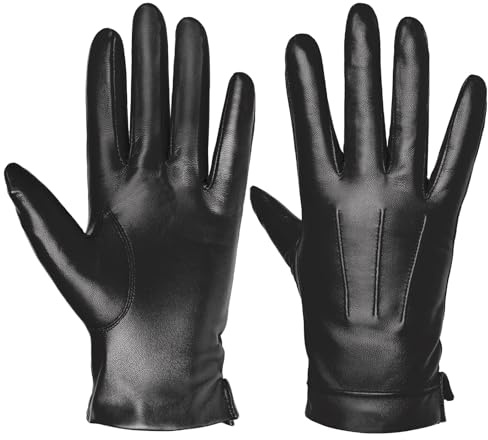 Harssidanzar Gants en cuir à écran tactile pour hommes doublure en cachemire gants en cuir SM052EU,Noir,Taille L