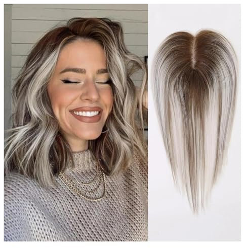 Hair Toppers für Frauen Topper aus 100% Remy-Echthaar, Seidenbasis, Clip-Stücke, Braun, Ombre, Grau, Asche, Weiß, Haar-Topper in Haarverlängerung for Frauen mit Haarausfall
