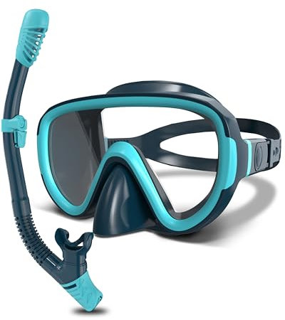 G2RISE Snorkel Set Adults, SN05 Snorkel Mask, Snorkel Set with Tempered Glass Lenses, Dry Top System & Upgraded Adjustable Buckle for Snorkeling, Diving, Swimming (Dark Green)
