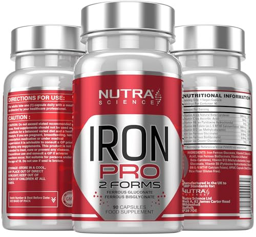 Iron PRO Complex (Dual Action Iron 2 Forms) Bisglycinate & Gluconate 2-in-1 Complete Iron Tablets Supplement High Strength with Vitamin C, B12, B9, B6, Copper – 90 Vegan Capsules Ferrous