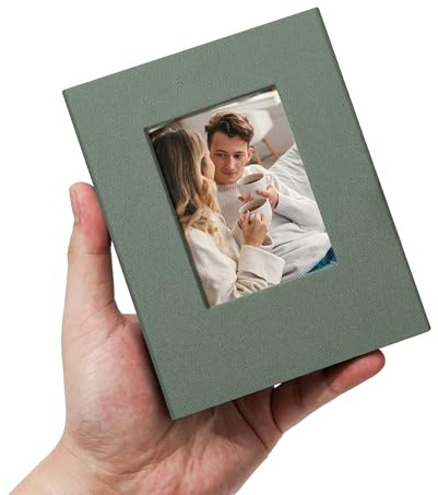 Fotoalbum klein Einsteckalbum 10x15 – 100 Taschen Mini Fotoalbum mit Fenster – Fotobuch zum Selbstgestalten für Hochzeit, Baby & Reise – Graugrün