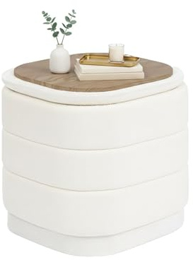 Bonlife Puff med förvaringsutrymme, hopfällbar fotpall med bord, fotstöd, fotpall för vardagsrum, sovrum, hall, vit sammet, 38 x 38 x 38 cm
