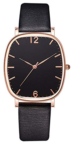 Secon klockor färg löpning solida klockor för kvinnor rem läder kvarts sportklocka armbandsur armbandet, Svart, En storlek
