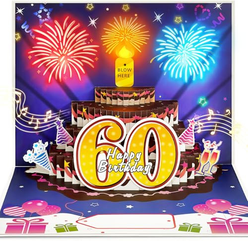 YianHien Tarjeta de cumpleaños 60 con música y efecto luminoso