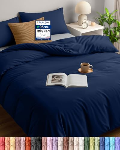 Utopia Bedding Duvet Cover Set - Soft Microfiber Duvet Cover 200x200cm with Pillowcases 50x75cm - Bedding Duvet Cover Set - Navy Blue
