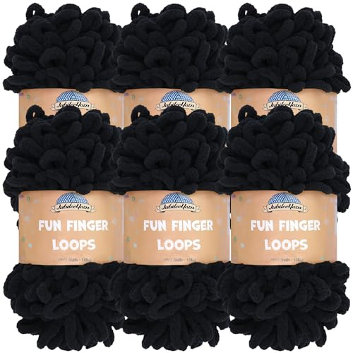 JubileeGarn med roliga fingerslingor – polyester jumbo viktögla – 100 g/skein – svart – 6 nystan