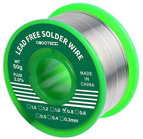 Owootecc Fil de soudure,0.8mm fil à souder pour de soudure Sn 99.3%,Cu 0.7% avec Colophane Base pour Soudure Électrique, 50g