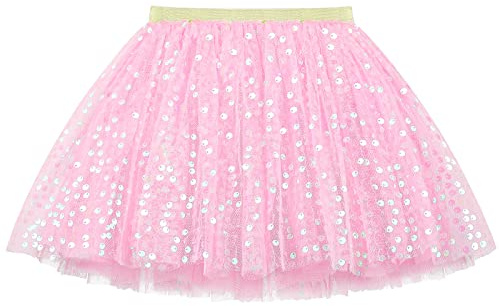 KEREDA Toddler Girls Layered Tutu Skirt Sparkling Sequin Tulle Dance Skirts 6-8 Y Pink