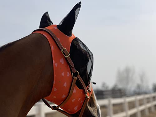 TGW RIDING Horse Fly Mask Super Comfort Horse Fly Mask Elasticity Fly Mask with Ears (L, Orange Heart)