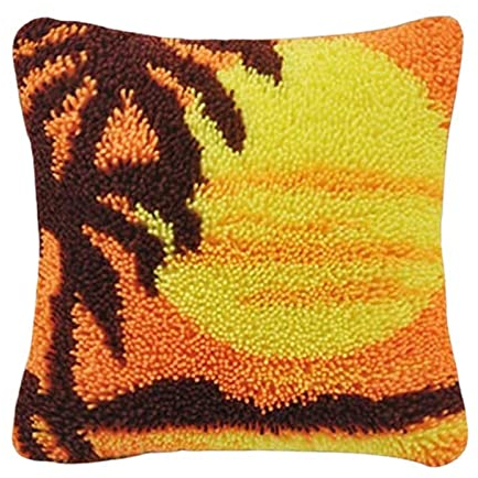 VIONNPPT Dekokissen 3D Knüpfkissen Knüpfset Knüpfpackung zum Selber, Knüpfen Kissen für Kinder, Erwachsene oder Anfänger, Latch Hook Kits, Sunset 43 cm × 43 cm