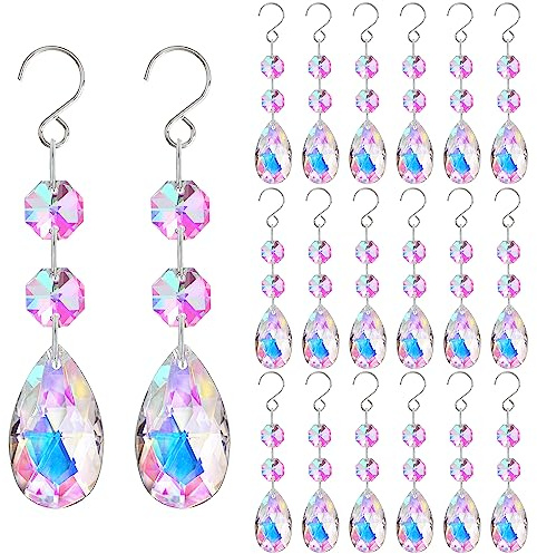 20pcs 38mm Colorful Teardrop Crystal Pendants Chandelier Hooks | Colorful teardrop crystals with hooks. Perfect for chandelier, lamp, window, or home decor. Great gift.