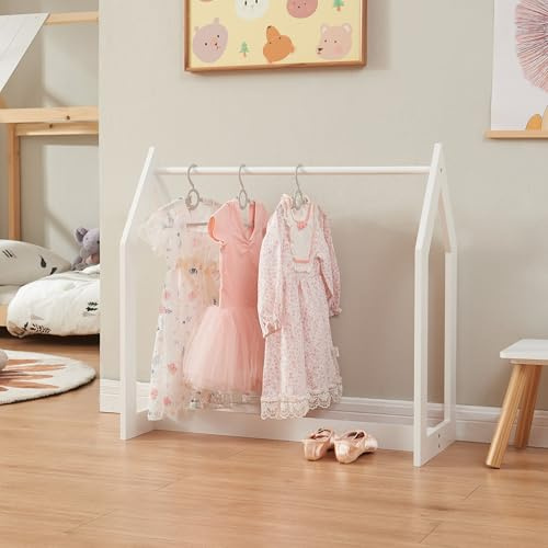 [en.casa] Perchero Burro Infantil con 1 Barra Armario para Ropa Clóset para las Prendas Favoritas Dormitorio MDF 78 x 75 x 35 cm Blanco/Madera