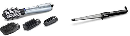 BaByliss Hydro-Fusion 4-in-1 Hair Dryer Brush, 1000W, Air Styler, Dry, Smooth, Volume & Ceramic Curling Wand Pro, Flawless Curls, 13-25 mm conical Barrel, wrap Control, Variable Heat