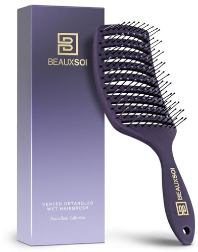 BEAUXSOI Vented Detangling Brush for Wet or Dry, Thick, Coily, and Curly Hair | Curved Vent Brush for Blow Drying